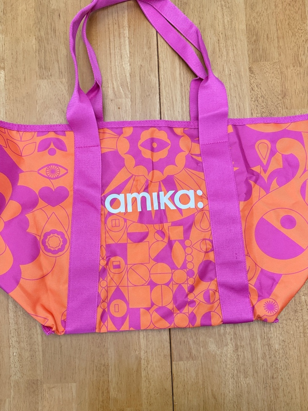 amika Orange & Magenta Patterned Canvas Tote